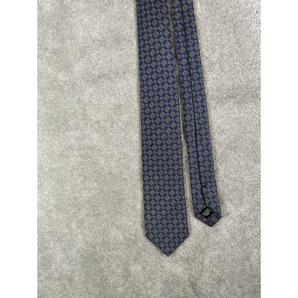 Saks Fifth Avenue Mens Tie 100% Silk Navy Blue Geometric Made in Italy